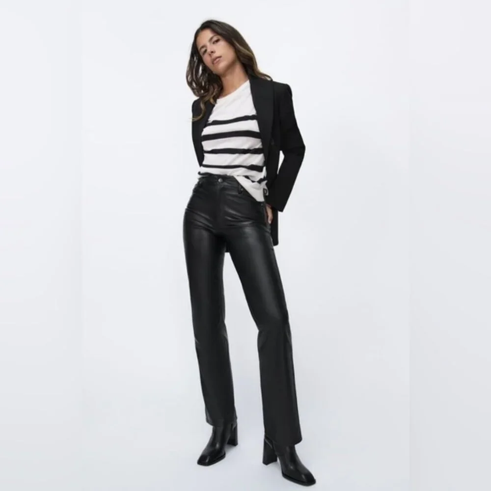 NWT ZARA FAUX LEATHER 90’s WIDE LEG‎ Pants High Waist 2969/245/800 Size 14